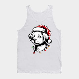 Adorable Dog Christmas Lights Santa Hat Tank Top